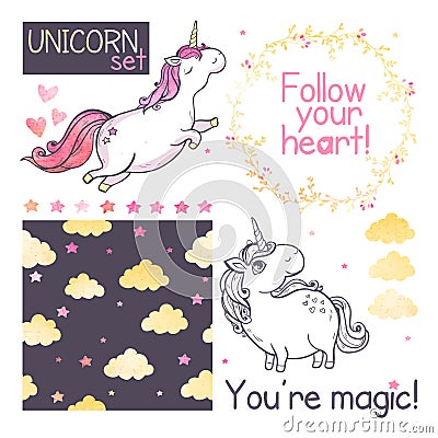 Unicorns. Vector set. Vector Illustration