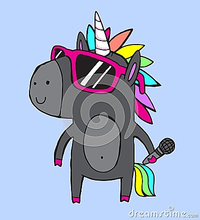 Cool musical Unicorn wearing sunglasses Cartoon Illustration
