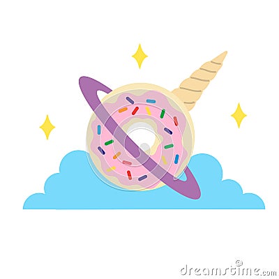 Unicorntopia unicorn donut planet Hand drawn, Vector, Eps, Logo, Icon, silhouette Illustration by crafteroks for different uses. V Vector Illustration