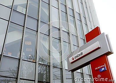 Unicredit Bank headquarters in Bucharest Editorial Stock Photo