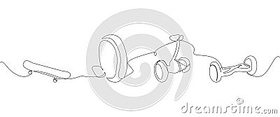Unicycle, monowheel, gyroscooter, skate one line art. Continuous line drawing of sport, transportation, speed, balance Vector Illustration