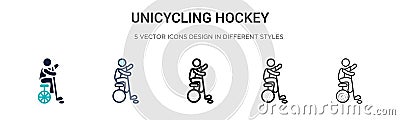 Unicycling hockey icon in filled, thin line, outline and stroke style. Vector illustration of two colored and black unicycling Vector Illustration