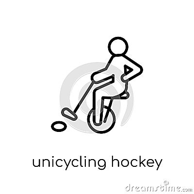 unicycling hockey icon. Trendy modern flat linear vector unicycling hockey icon on white background from thin line sport Vector Illustration