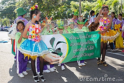 Unidentified children parade in annual sports day, Thailand Editorial Stock Photo