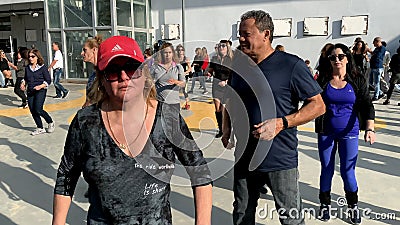 Unidentified citizens dancing traditional Israeli dances on Tel Aviv Promenade Editorial Stock Photo