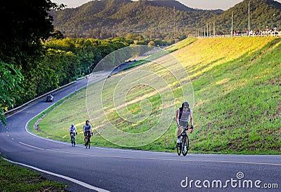 Unidentified cyclist cycling uphill Editorial Stock Photo
