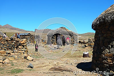 Unidentified family at Sani Pass, Lesotho Editorial Stock Photo