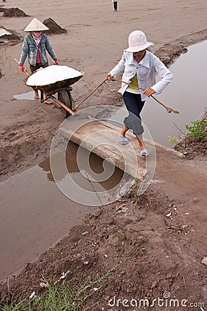 An unidentified farmers are harvesting salt Editorial Stock Photo