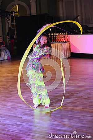 Unidentified female teens age 14-17 compete in latino dance on the Artistic Dance European Championship Editorial Stock Photo