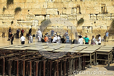 Unidentified Jews spend Bar Mitzvah ceremony near Western Wall Editorial Stock Photo