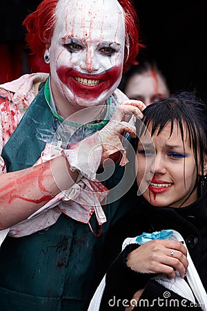 Unidentified made-up participants at Zombie Parade Editorial Stock Photo