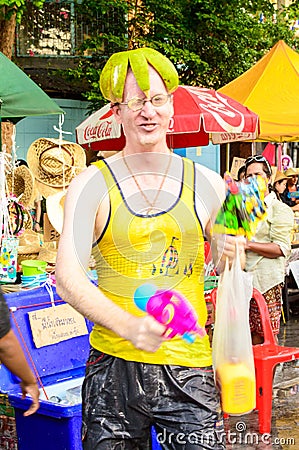 An unidentified reveller joins Songkran Day. Editorial Stock Photo