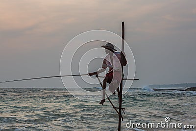 Stilt Fisherman Sri Lanka Traditional Fishing Editorial Stock Photo