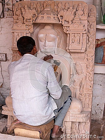 Carving a stone replica in India Editorial Stock Photo