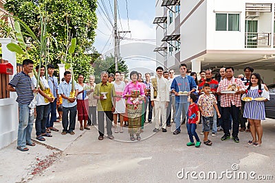 Unidentified Thai people in wedding parade at Thailand. Editorial Stock Photo