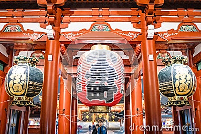 Unidentified tourist walking around Red Lantern of Sensoji Templeâ€™s Editorial Stock Photo
