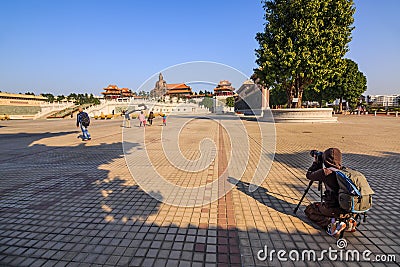 Unidentified tourists visit to see and take picture of Laozi sta Editorial Stock Photo