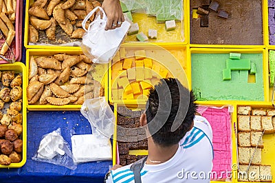 Unidentified vendor at the food stall in Kota Kinabalu city food market Editorial Stock Photo