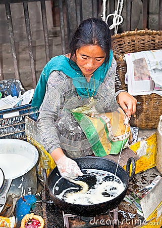 Unidentified vendor sold traditional food at Kathmandu street in Editorial Stock Photo
