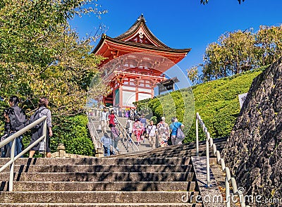 Unidentified visitors at Kiyomizu-dera Temple in Kyoto, Japan Editorial Stock Photo