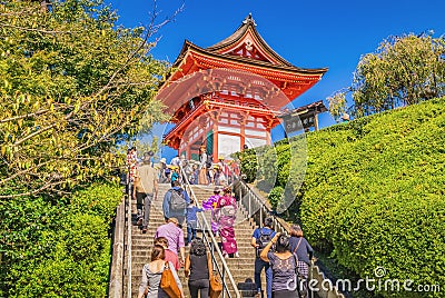 Unidentified visitors at Kiyomizu-dera Temple in Kyoto, Japan Editorial Stock Photo