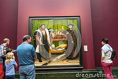 Unidentified visitors in one of the halls of the London National Gallery Editorial Stock Photo