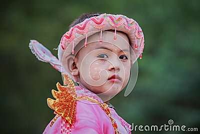 Unidentify Myanmar child in Festival Procession Editorial Stock Photo