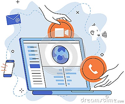 Unified communication, computer network connections to other networks. Collaboration service Vector Illustration