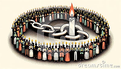 Unified Light Against Darkness Candlelit Vigil for the Abolition of Slavery Stock Photo