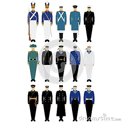 Uniform of Russian and Soviet sailors (1852-1994 gg.) Vector Illustration