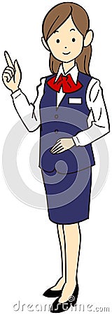 A uniformed business woman pointing diagonally upwards Vector Illustration
