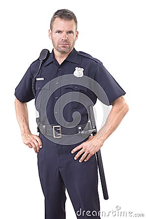 Uniformed police officer on white background Stock Photo