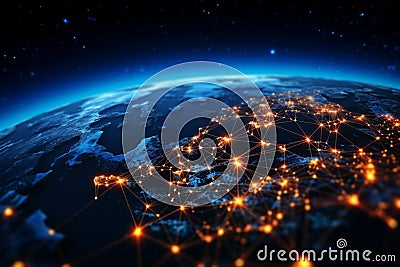 Unifying blockchain, IoT, web amplifying business reach via interconnected communication technology Stock Photo
