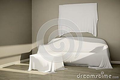 Uninhabited room with covered furniture Stock Photo