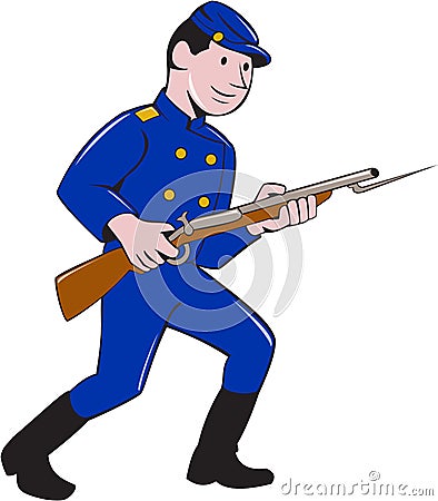 Union Army Soldier Bayonet Rifle Cartoon Vector Illustration