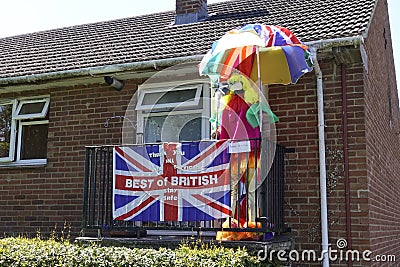 A Union Jack Flag on the balcony of a flat Editorial Stock Photo