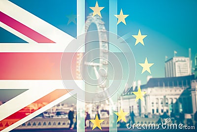 Union Jack flag and iconic London landmarks Editorial Stock Photo