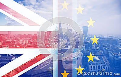 Union Jack flag and iconic London landmarks Editorial Stock Photo