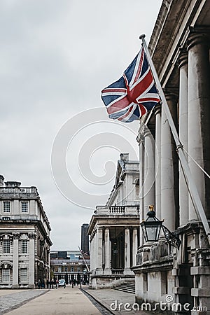 Union Jack flag on University of Greenwich building, London, UK Editorial Stock Photo