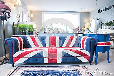 Union jack sofa isolate on white background with clipping path Stock Photo