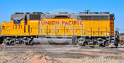 Union Pacific locomotive sitting at a siding Editorial Stock Photo