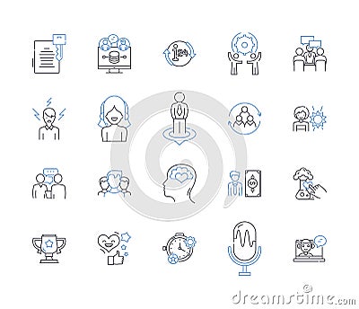 Union practice line icons collection. Bargaining, Collective, Labor, Dispute, Membership, Strike, Grievance vector and Vector Illustration