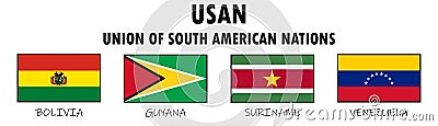 Union of South American Nations USAN, vector flags of members Vector Illustration