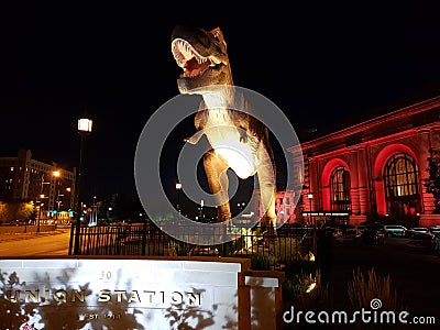 Union Station night view in Kansas Missouri Editorial Stock Photo