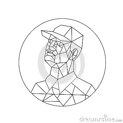 Union Worker Looking Up Low Polygon Black and White Vector Illustration