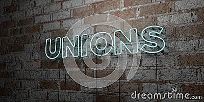 UNIONS - Glowing Neon Sign on stonework wall - 3D rendered royalty free stock illustration Cartoon Illustration