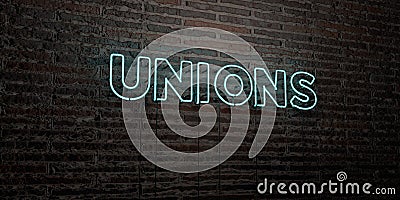 UNIONS -Realistic Neon Sign on Brick Wall background - 3D rendered royalty free stock image Stock Photo