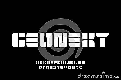 Unique abstract geometric display font alphabet vector. Modern grotesque typography typeface style illustration Vector Illustration