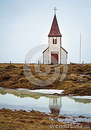 Unique antique Icelandic country church in North west Iceland. Stock Photo