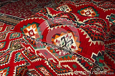 Unique arabic carpets and pillows Stock Photo